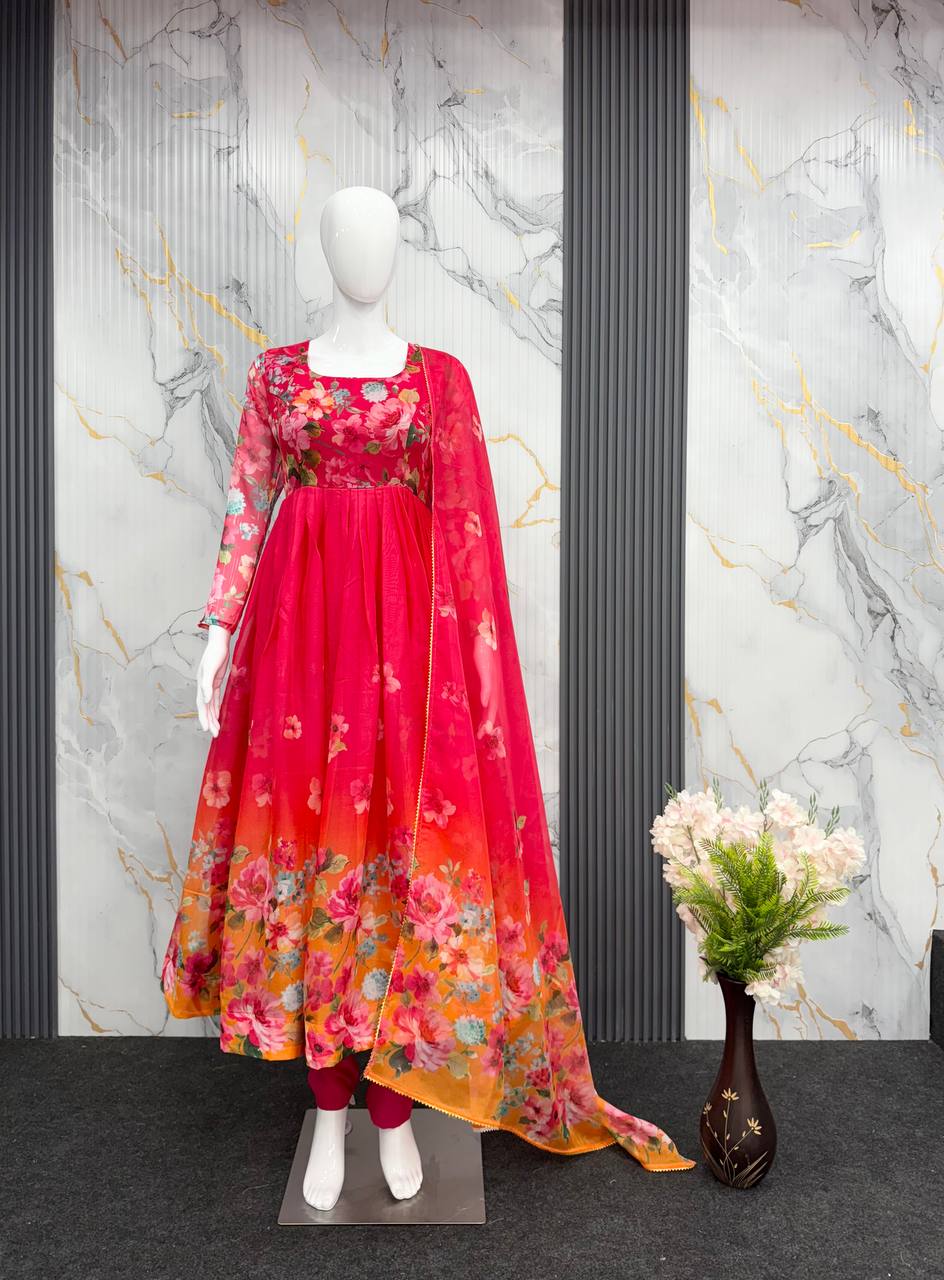 Floral Print Organza Anarkali gown ✨
