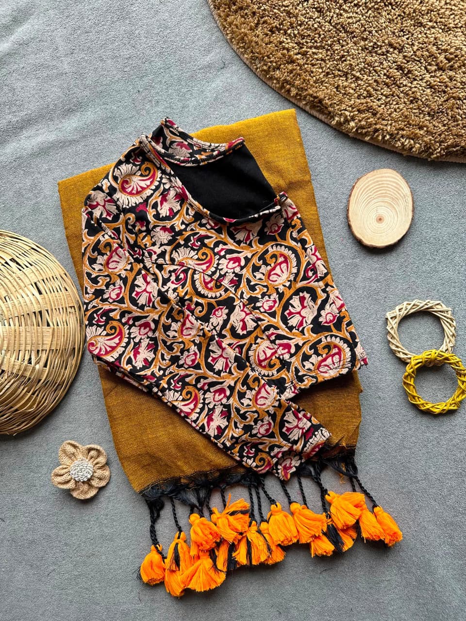 Khadi Streachable cotton stitched blouse