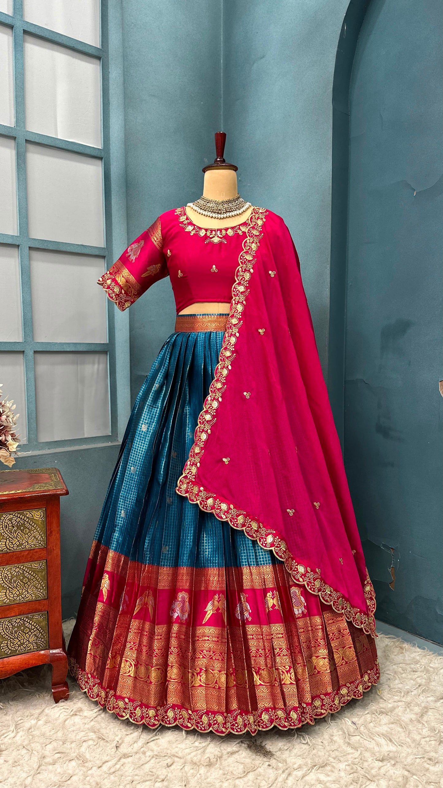 Kanjivaram silk Designer jacquard embroidery lehenga sets