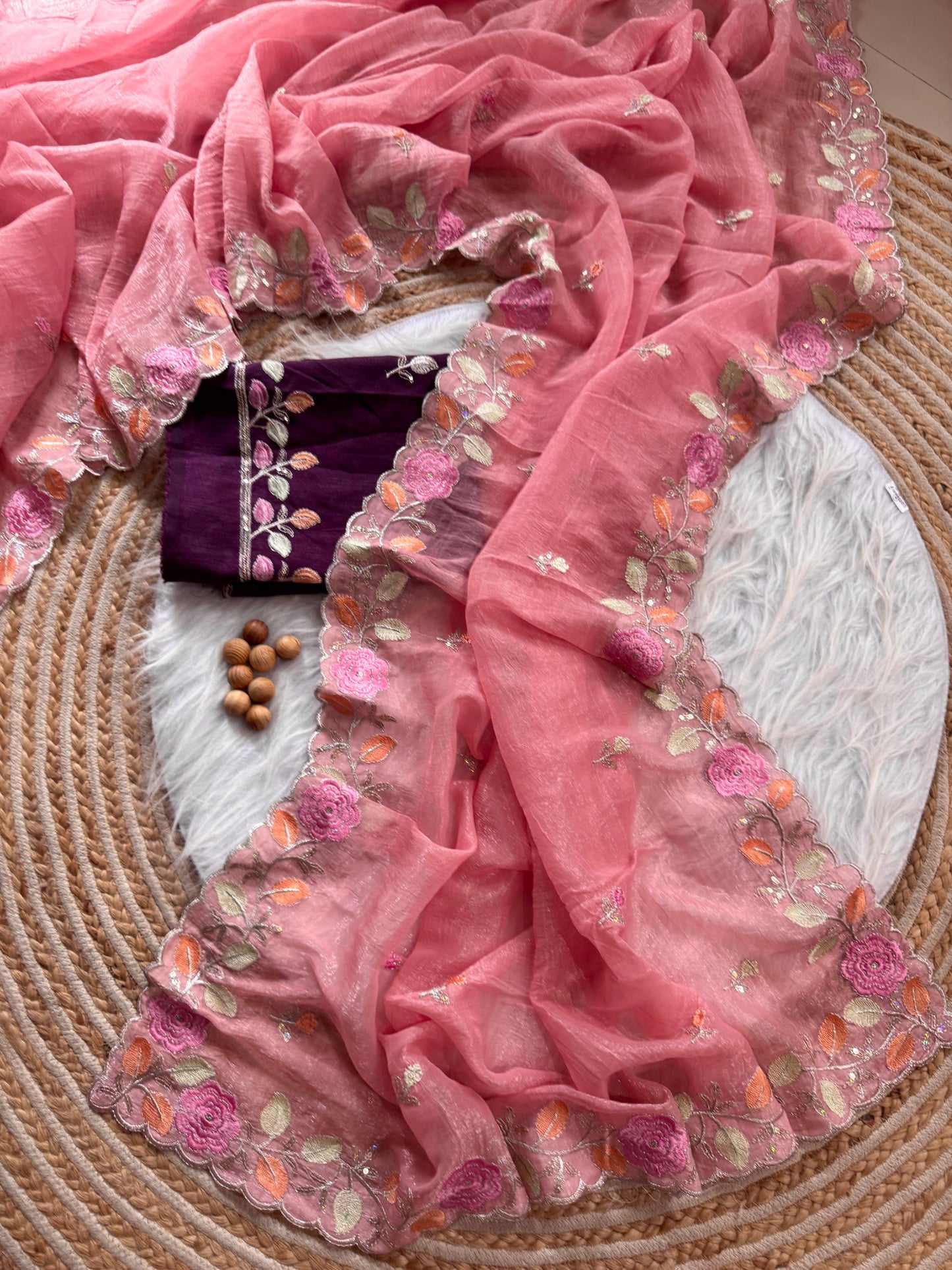 Chiffon floral Embroidery Crush budget sarees