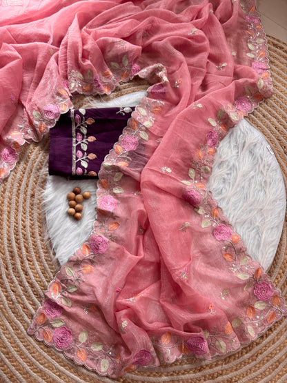 Chiffon floral Embroidery Crush budget sarees