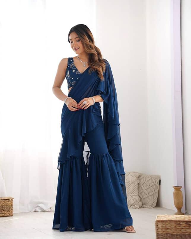 Ready to wear sharara saree with stitched blouse