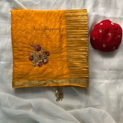 Handcrafted Jardoshi Saree With chex Classic Chinon Saree