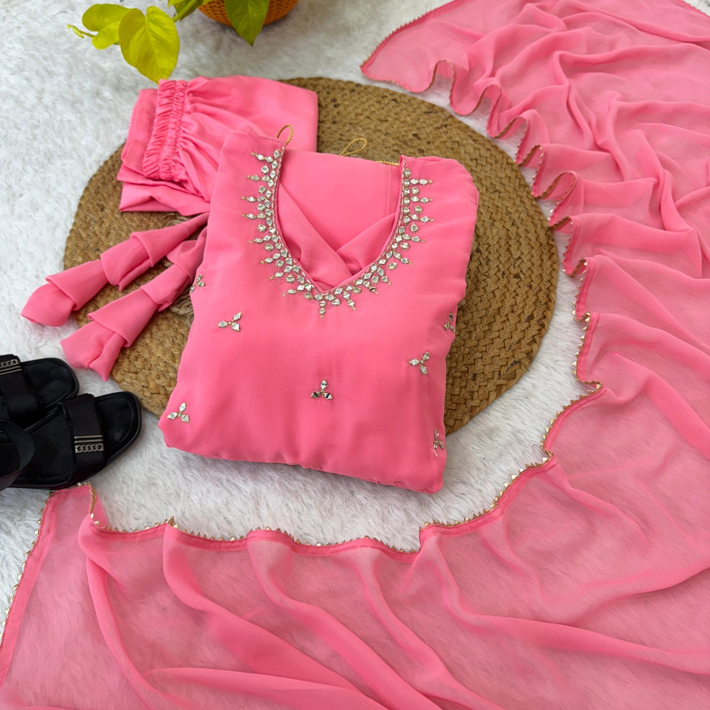 Georgette Gown with pant , Dupatta