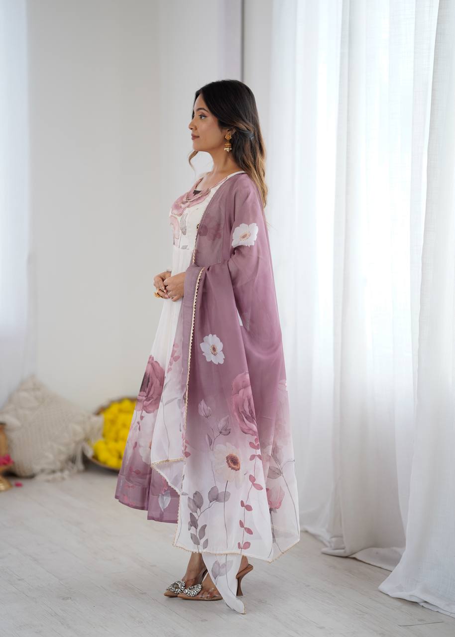 Floral printed Organza Anarkali Suit set