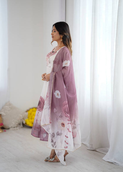 Floral printed Organza Anarkali Suit set