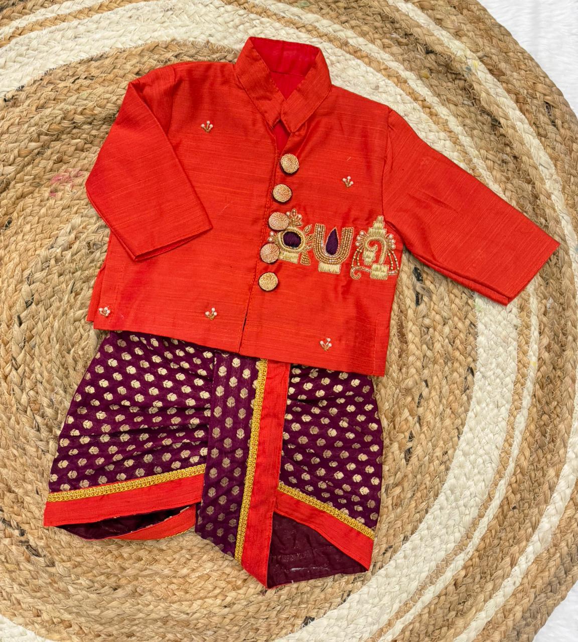 Boys Ethnic Kurta Dhoti Set in Soft Raw Silk