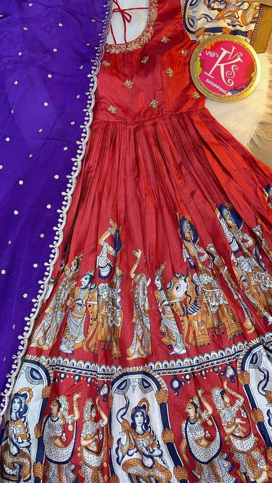 Anarkali Kalmkari goal silk gown