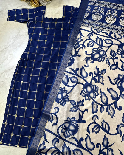 Traditional Check Weaving Kurti + Kalamkari Dupatta