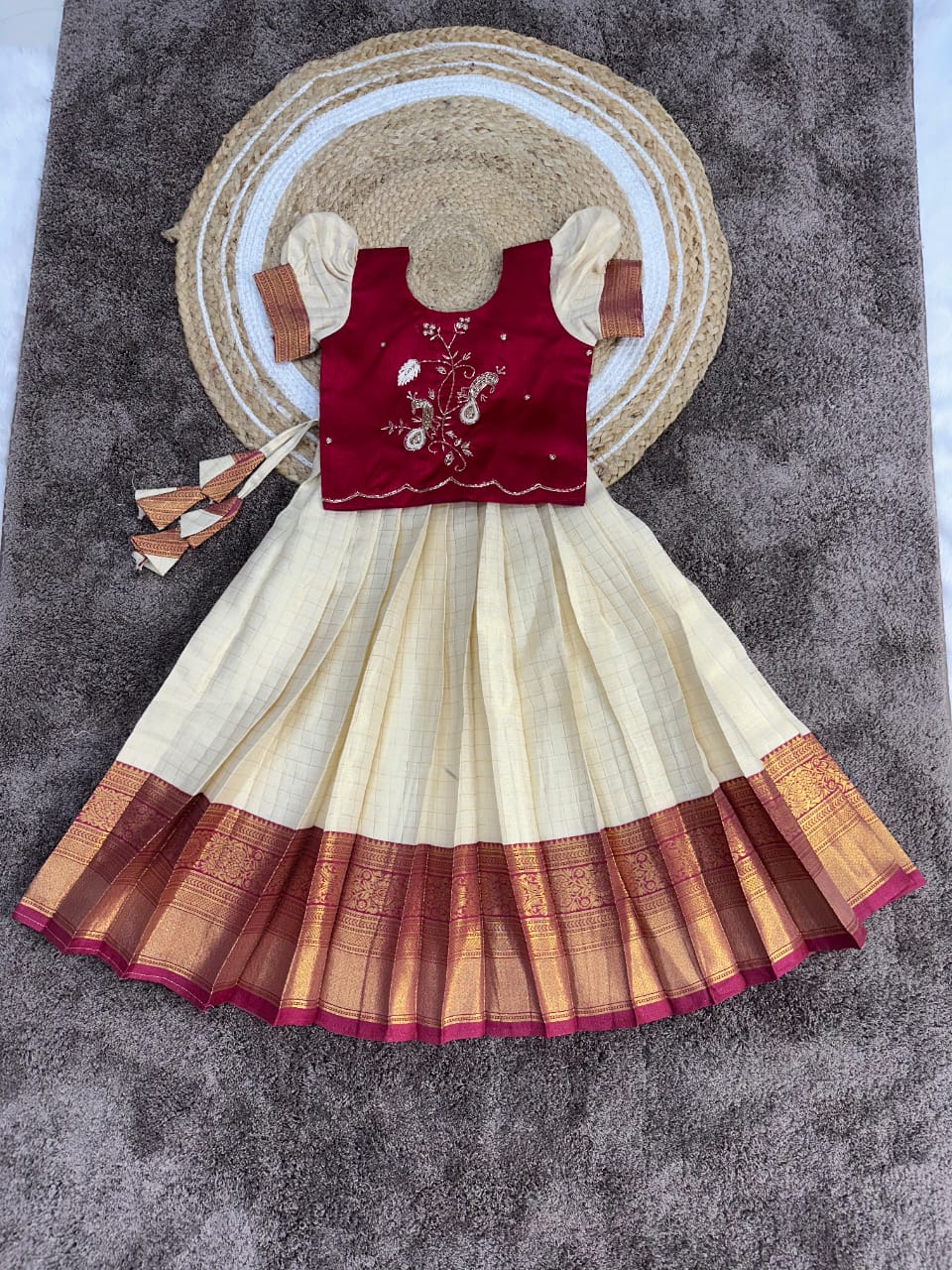Kids cute Sravanamasam special semi Pavada sets