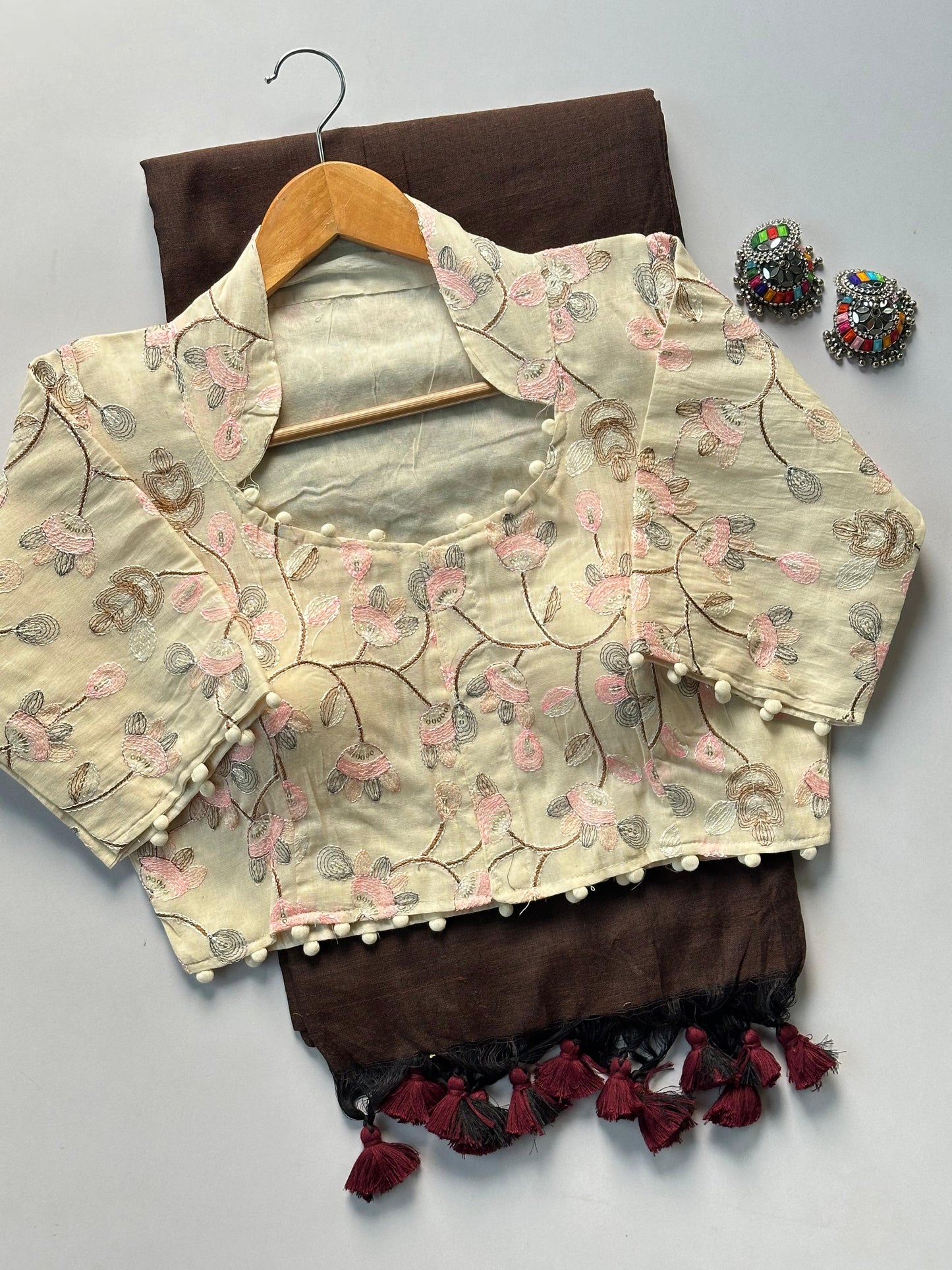 Khadi cotton Collar neck Desginer stitched blouse