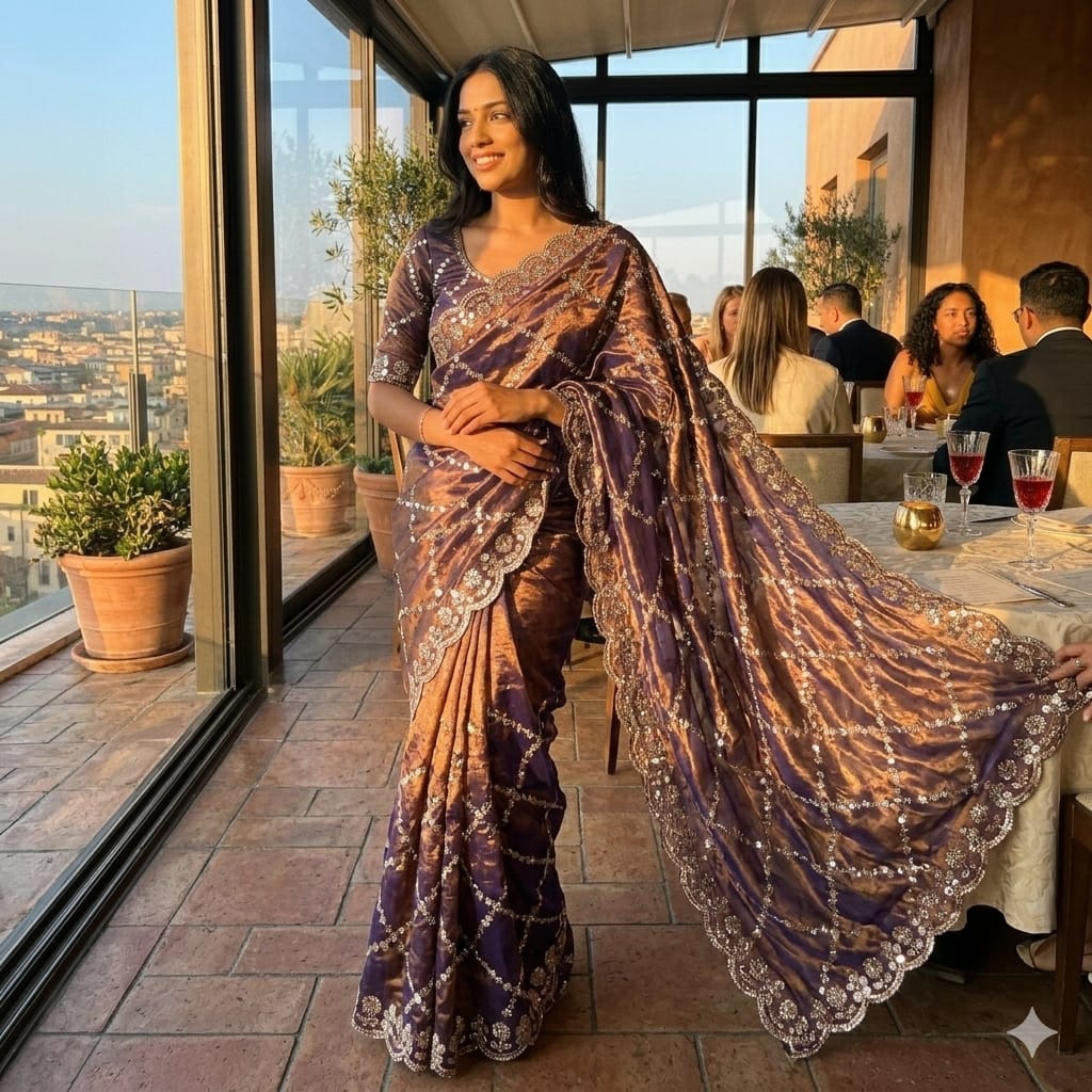 Luxe grand party beeds work velvet shine saree