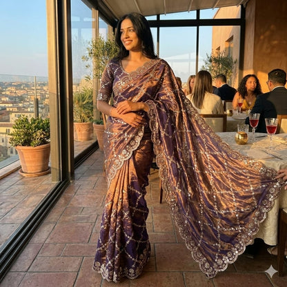 Luxe grand party beeds work velvet shine saree