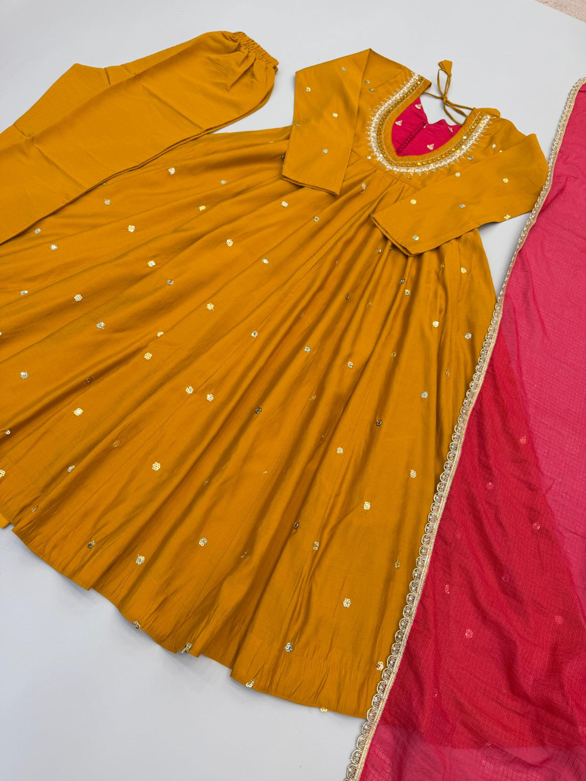 Anarkali 3 piece embroidered office set
