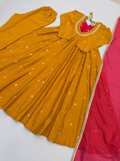 Anarkali 3 piece embroidered office set