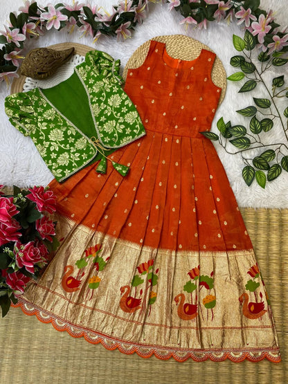 Kids gown with coat pure tissue silk fabric