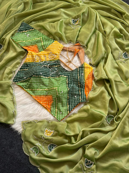 Handwork budget saree with stitched blouse