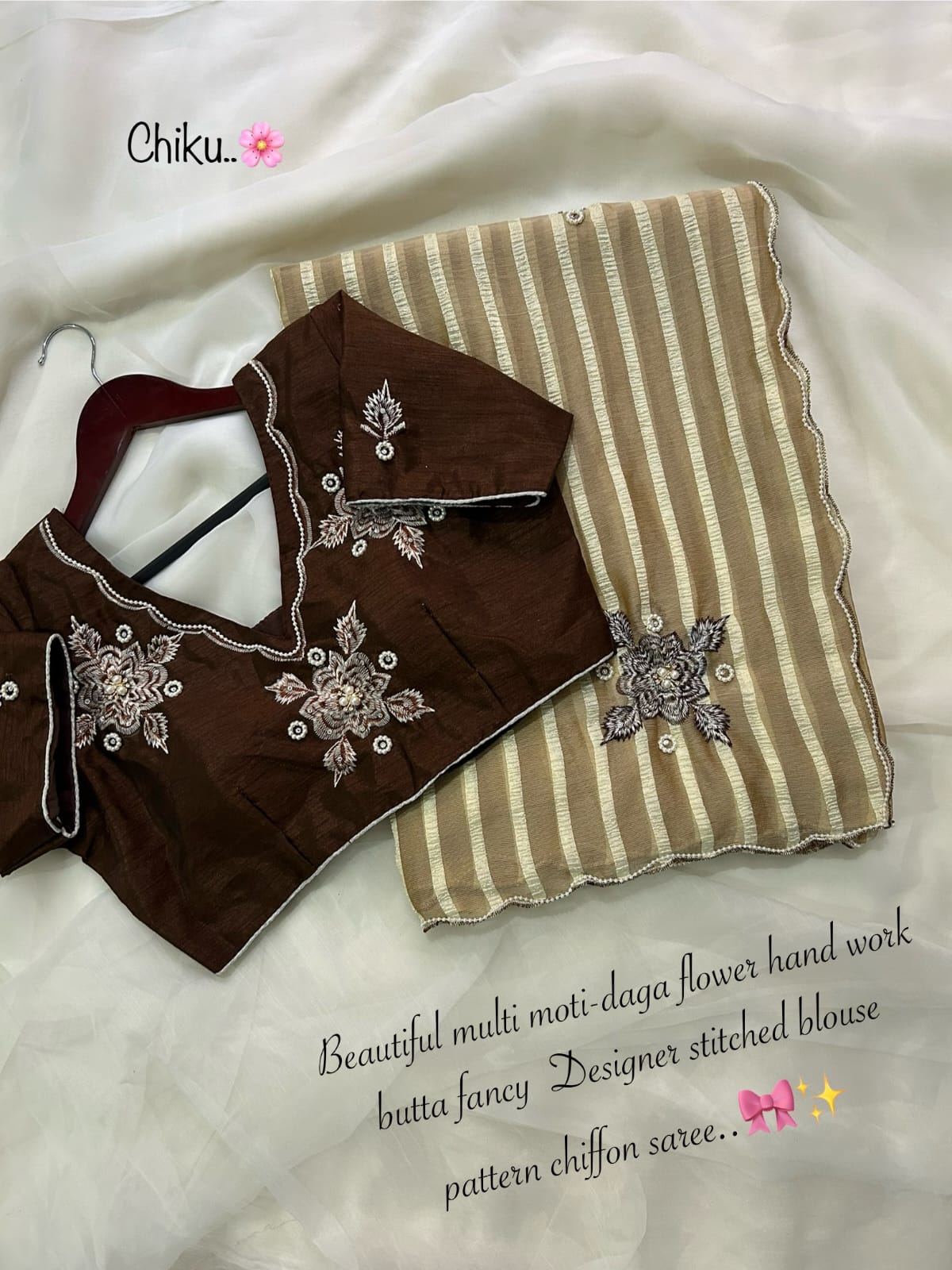 Kaveri chffon pattern work saree with stitched blouse