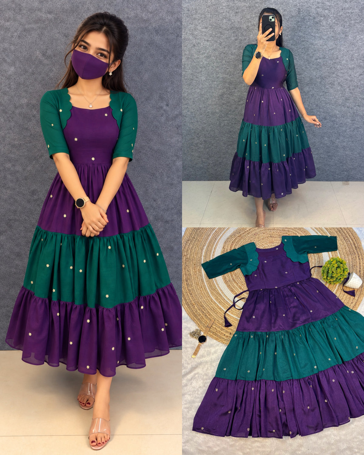 Café multi colour designer vichitra silk gown