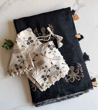Octopus embroidery saree with stitched blouse