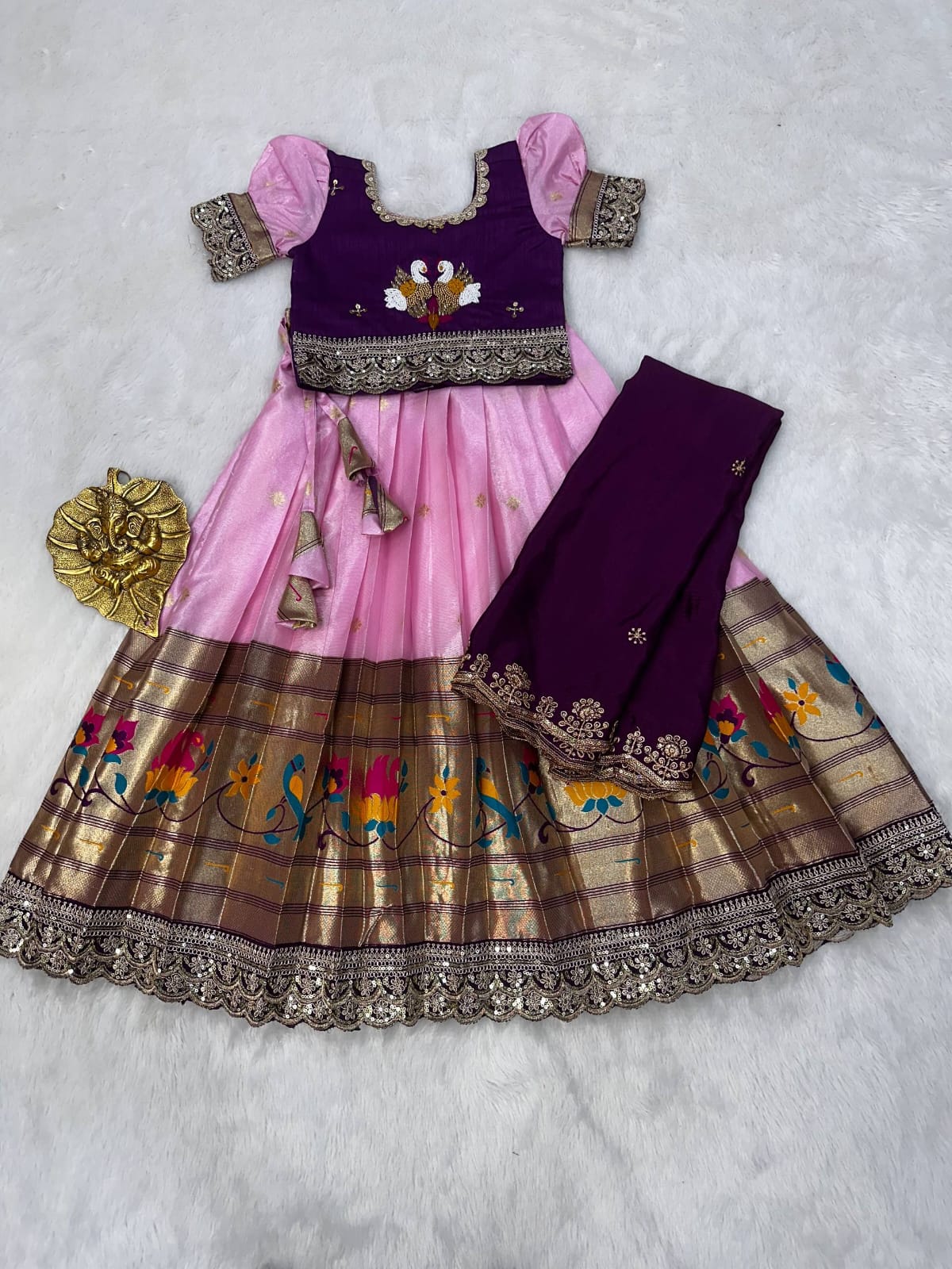 Kid cute pattu style work lehenga
