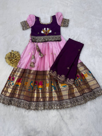 Kid cute pattu style work lehenga