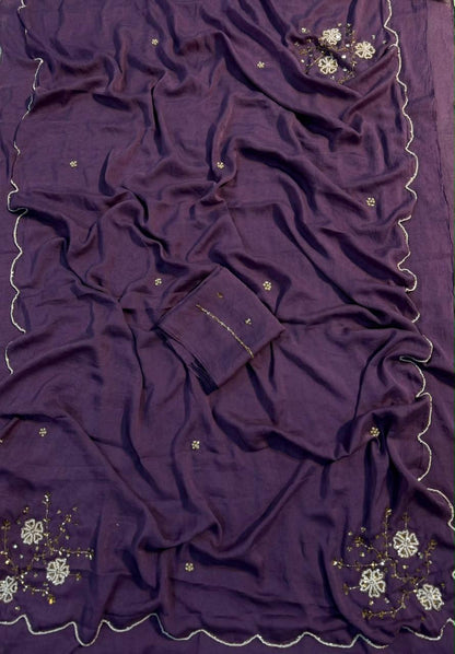 Trending rangoli crush saree with handwork