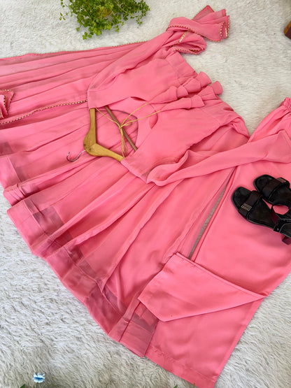 Georgette Gown with pant , Dupatta