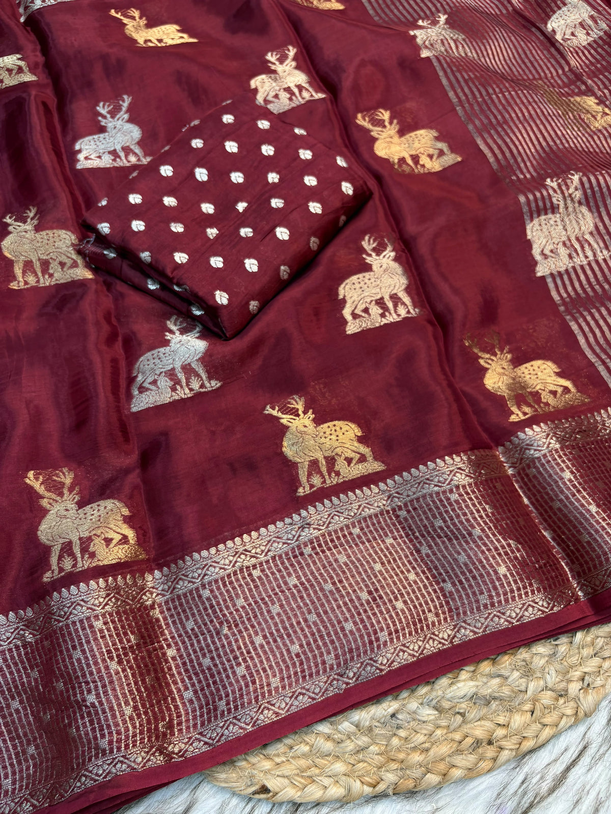 Viscose Mysore budget deer design saree