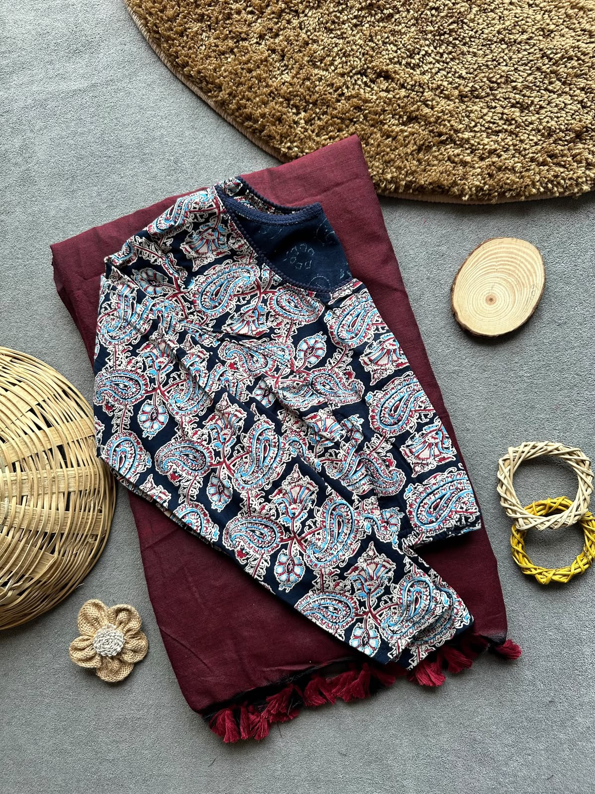 Khadi Streachable cotton stitched blouse