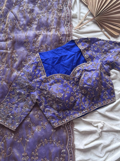 Cocktail Handwork Crepe Luxe work saree with stitched Blouse