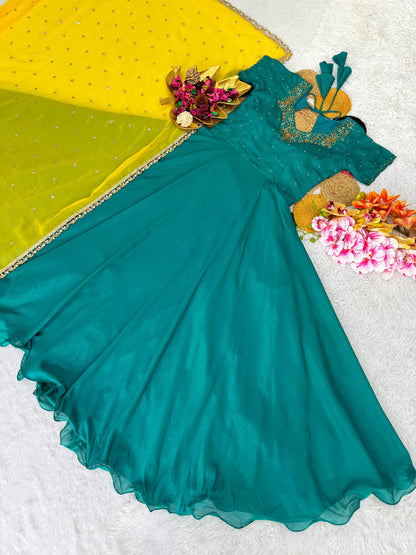 Classic Gowns of Vichitra silk for Diwali