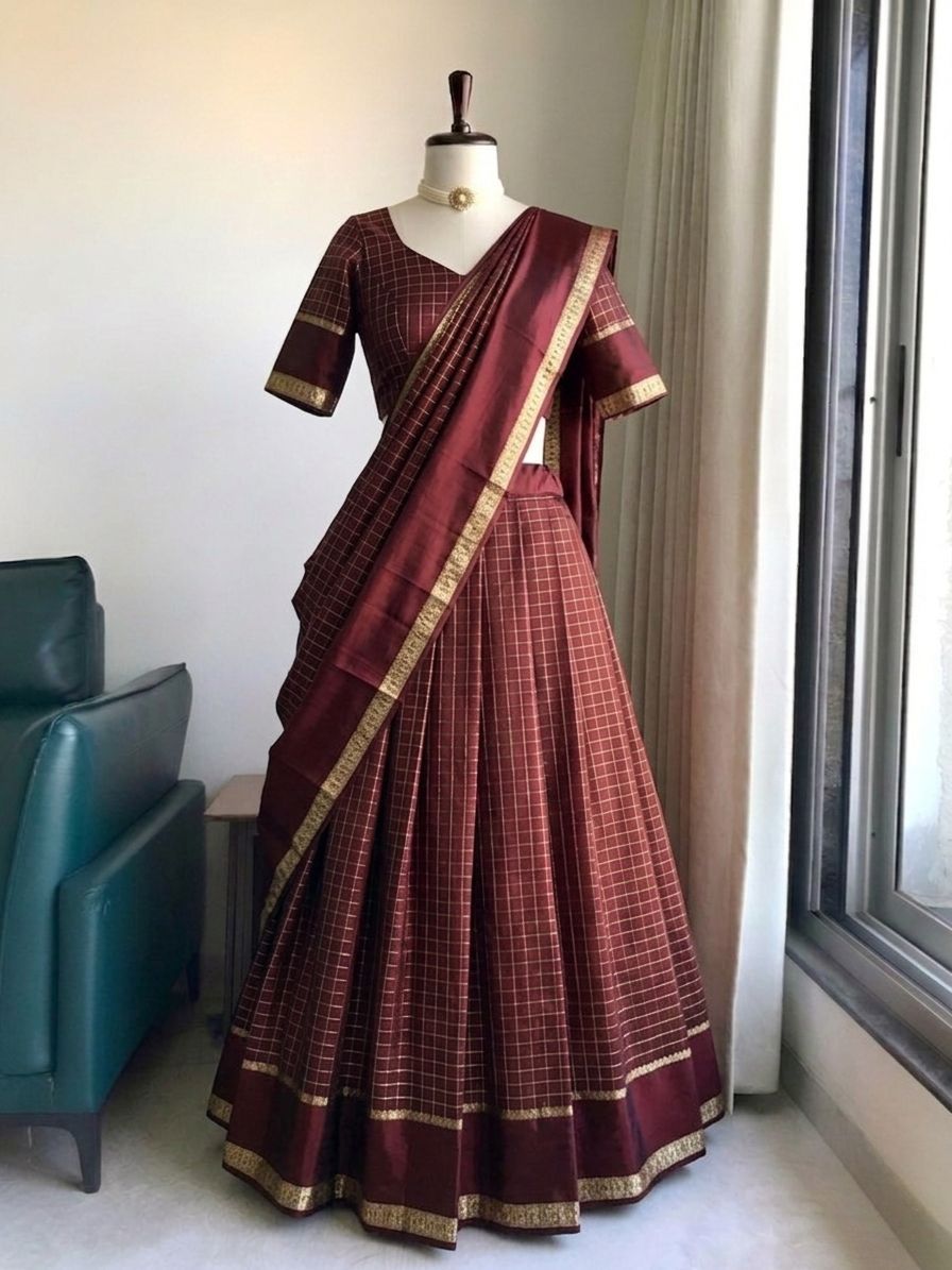 Checks Georgette Designer Lehenga