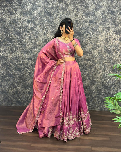 South tissue lehenga with embroidery