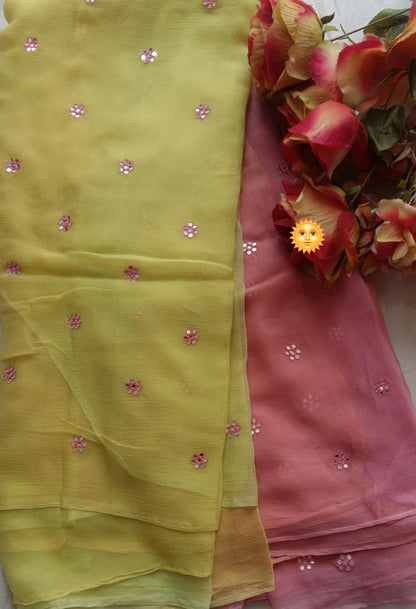 Budget half pure chiffon butties saree