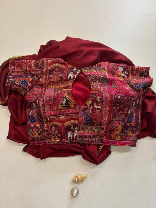 Rajaranu Position Stitched Blouses with Vichitra Silk saree