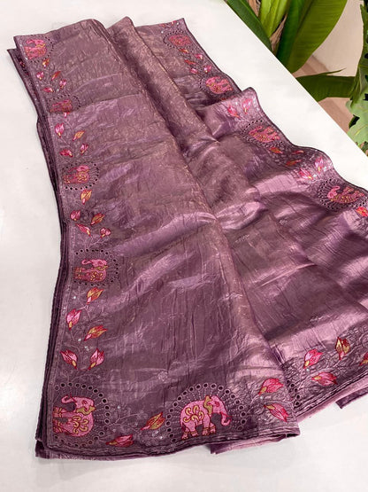 Crush silk embroidery trendy look saree