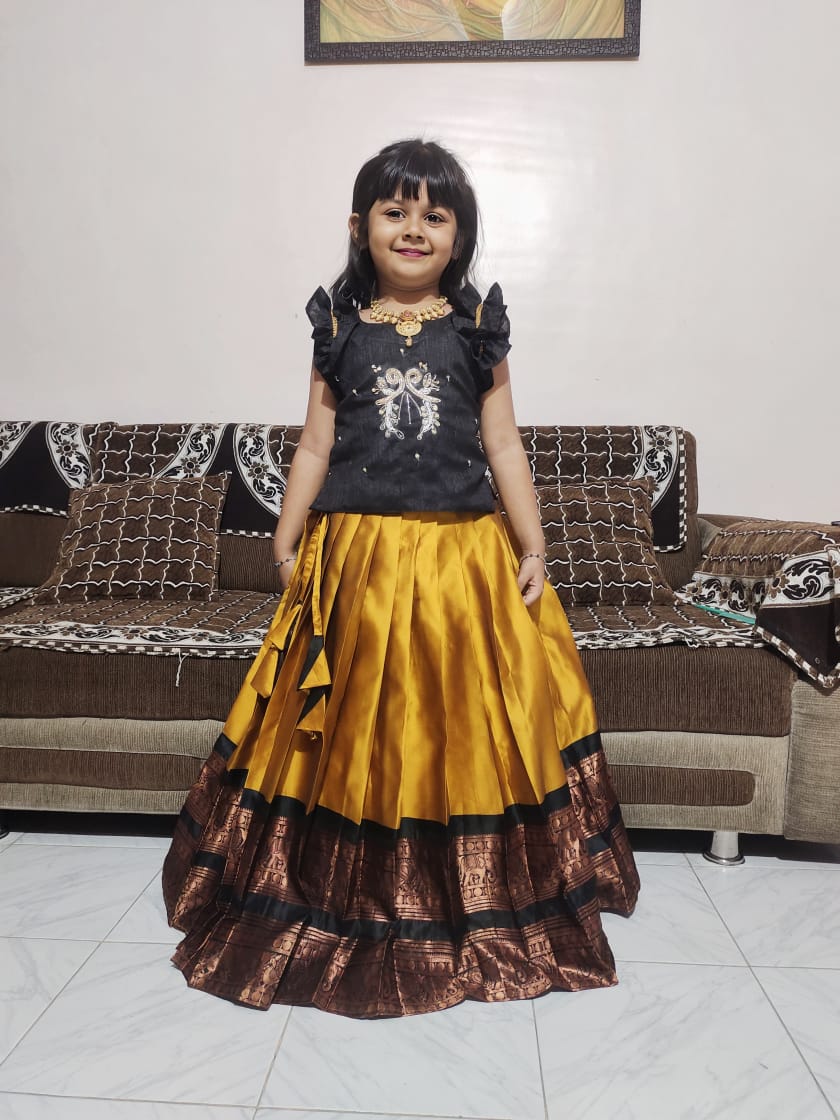 Kids cute Pure Silk Zari Weaving  Set