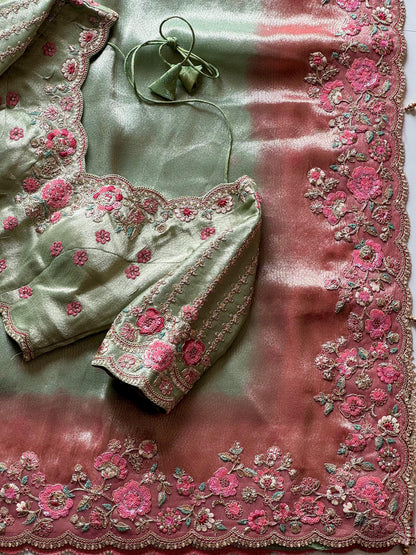 Luxe Pure Soft Mung Silk Saree with Designer Stitched  blouse