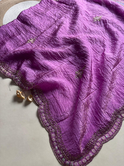 New gold crush saree with stitched blouse