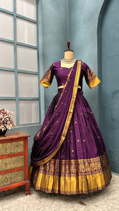 Kanchipattu  silk full stitched Lehenga blooming rangoli designer lehenga
