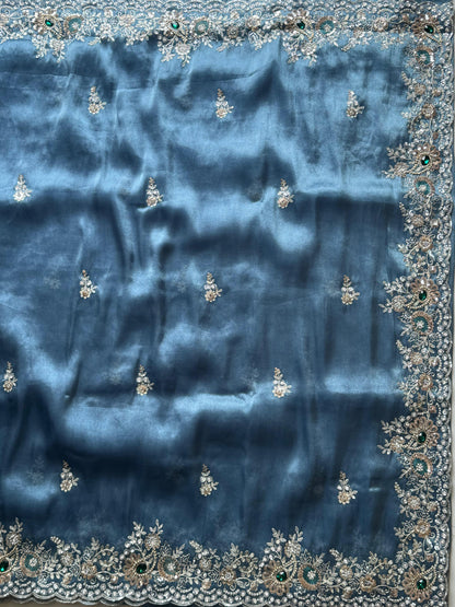 Cocktail  Ocean blue luxe Saree with stitched blouse