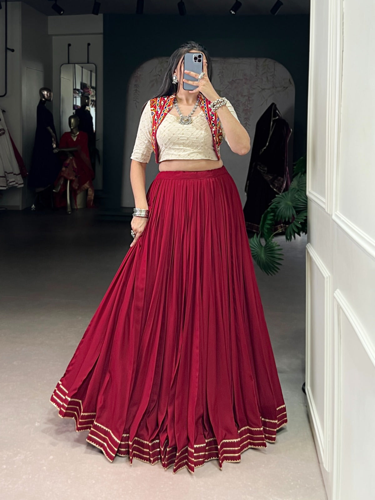 Rayon comfort meets ethnic beauty – Gamthi embroidery lehenga