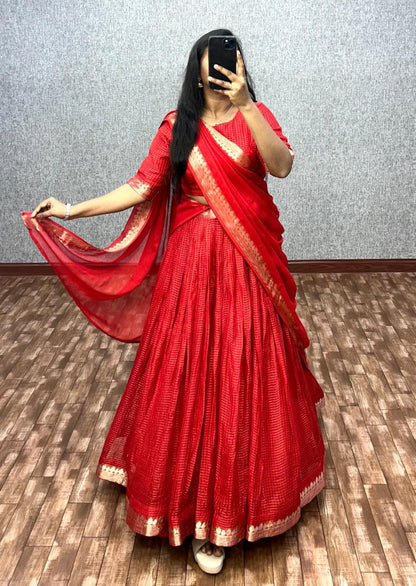 Vintage style Viscose Chinon checks Desginer lehenga