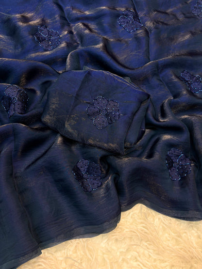 Trending space fendy silk saree with thread embroidery