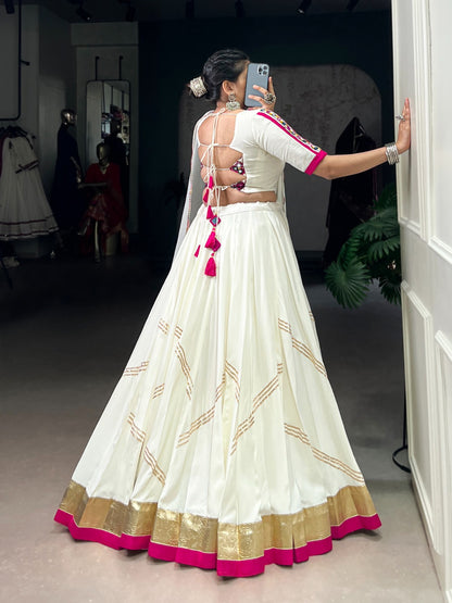 white rayon lehenga that speaks elegance