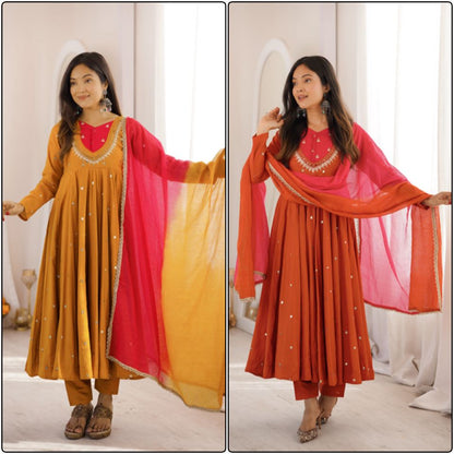 Anarkali 3 piece embroidered office set