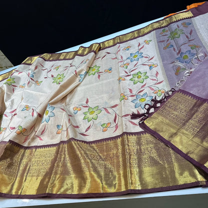Soft Banarasi ivory tissue silk saree with Resham weaving