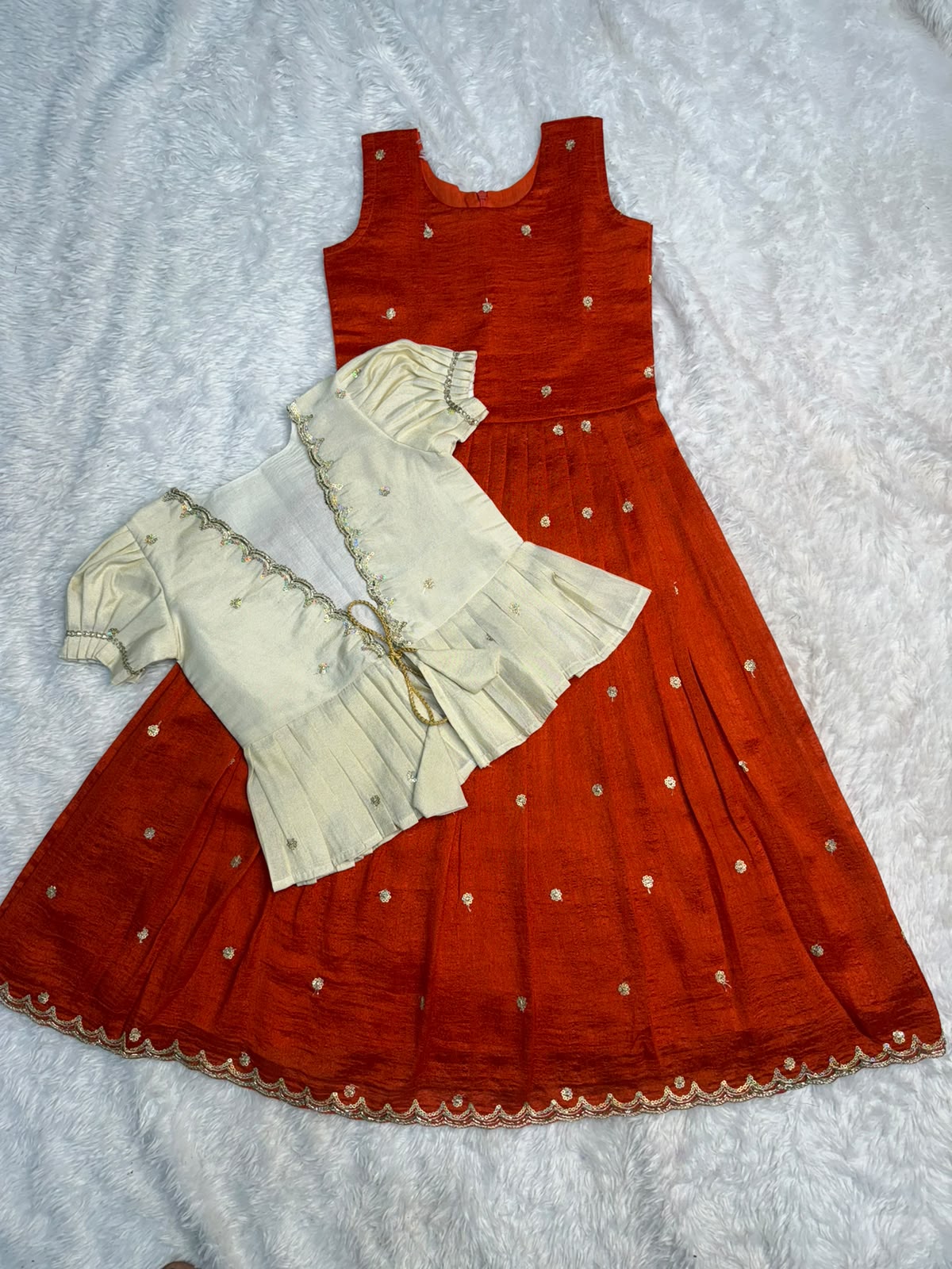 Kids cute 2 in one orange trendy gowns