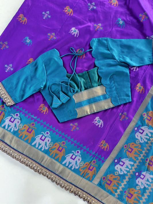Soft weaves Patola elephant saree with stitched blosue